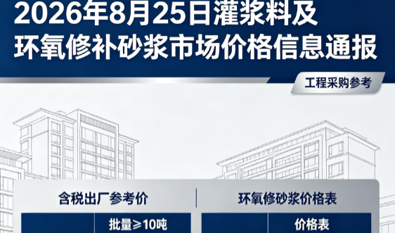 湖北2026年8月25日灌浆料及环氧修补砂浆市场价格信息通报